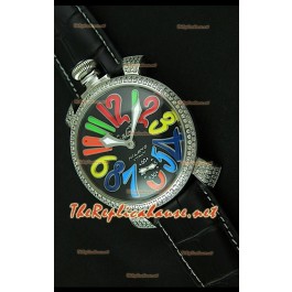 GaGa Milano Manuale Japanese Montre Cadran Noir Heures Colorées 