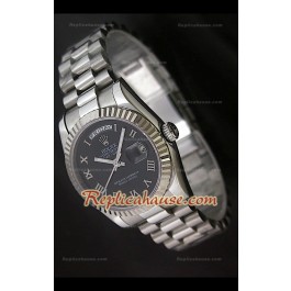 Rolex DayDate Swiss Replica Montre avec Cadran Noir Heures en Chiffres Romains