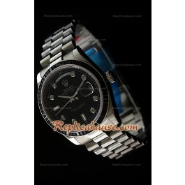 Rolex DayDate Swiss Replica Montre avec Cadran Noir - Index Horaires en Diamant