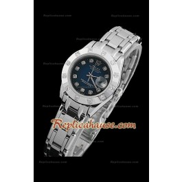 Rolex Datejust Femmes Swiss Replica Montre avec Cadran Bleu foncé Index Horaires en Diamant