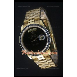 Rolex DayDate Swiss Replica Montre en Or Jaune et Cadran Noir