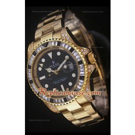 Rolex GMT Masters II Swiss Replica Montre en Or Jaune avec Diamants
