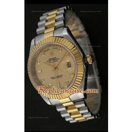 Rolex Replica Day Date Two Tone Japanese Montre avec Cadran Or