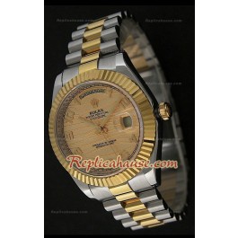 Rolex Replica Day Date Two Tone Japanese Montre avec Cadran Or