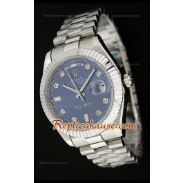 Rolex Day Date Swiss Stainless Steel Montre avec Cadran Bleu Foncé