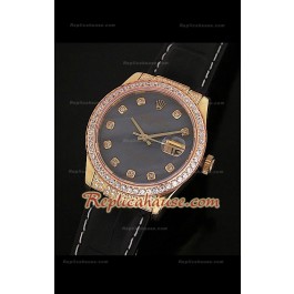 Rolex Datejust Mens Swiss Replica Montre avec Cadran Nacré Bracelet Cuir