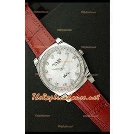 Rolex Cellini Japanese Quartz Replica Bracelet Cuir Chiffres en Diamant Face Perle