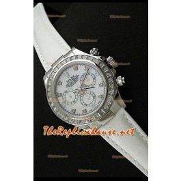 Rolex Cosmograph Daytona Montre de Mouvement Suisse 7750 avec Bracelet de Cuir Blanc