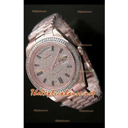 Rolex Day Date II Swiss Montre - 41 mm avec Lunette de Diamants Carrés et Or Rose 