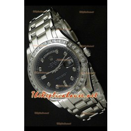 Rolex Day Date Swiss Replica Montre - Taille Moyenne - 37 mm avec Cadran Noir