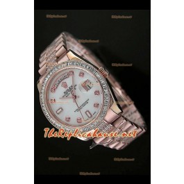 Rolex Day Date Swiss Replica Montre - Taille Moyenne 37 mm - Cadran Everose MOP 