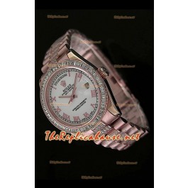 Rolex Day Date Swiss Replica Montre - Taille Moyenne 37 mm - Cadran Blanc Everose 