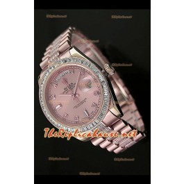 Rolex Day Date Swiss Replica Montre - Taille Moyenne 37 mm - Cadran Everose 