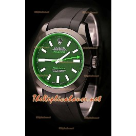 Rolex Milgauss Pro Hunter Swiss Montre avec Bracelet en Caoutchouc et Saphir Vert