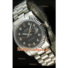 Rolex Imitation Datejust Montre Japonaise pour Homme avec Cadran Noir - 41MM