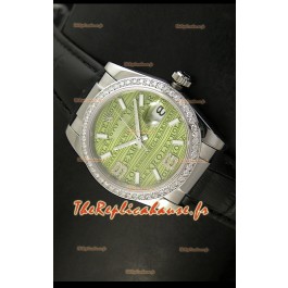 Rolex Imitation Datejust Montre Suisse Reproduction - 37MM - Cadran Noir Bracelet Vert