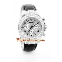 Rolex Replique Daytona Montre Diamonds Dial with Bracelet en Cuir