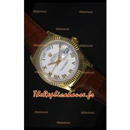 Réplique de montre suisse en or jaune Rolex Day Date 36MM - Cadran blanc
