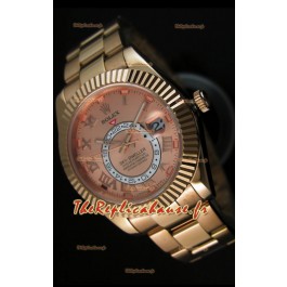 Montre en or rose 18K Rolex Sky-Dweller avec chiffres romains sur cadran saumon