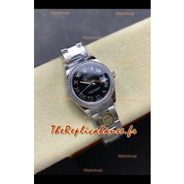 Montre Rolex Super Clone Datejust 31 mm à cadran noir et chiffres romains.