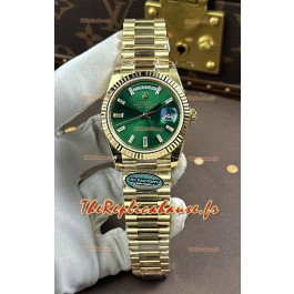 Montre Rolex Day-Date 228238 en or jaune, cadran en cristal vert, réplique parfaite
