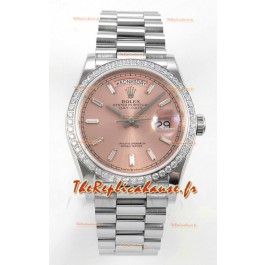 Montre Rolex Day-Date 128349 en acier inoxydable avec cadran en cristal rose, réplique super clone