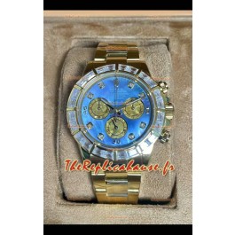 Montre Rolex Daytona 116568 en or jaune avec cadran bleu perle (réplique parfaite)