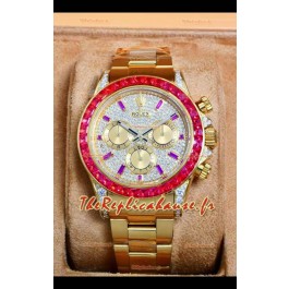 Montre Rolex Daytona 116568 en or rose avec cadran pavé de moissanites, réplique parfaite