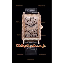 Franck Muller Long Island Color Dreams montre suisse en or rose pour les dames avec bracelet noir 