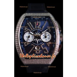 Franck Muller Vanguard montre suisse chronographe en acier 904L cadran bleu avec diamants 