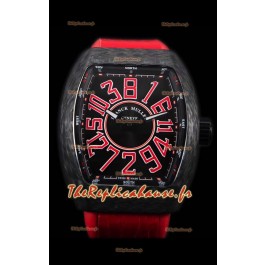 Franck Muller Vanguard montre suisse indexes rouges boîtier en carbone 