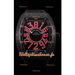 Franck Muller Vanguard montre suisse indexes rouges boîtier en carbone 