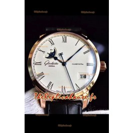 Glashuette Senator Excellence Panorama Date Phase de Lune montre suisse en or rose