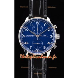 Chronographe portugais IWC montre suisse à miroir 1:1 en cadran bleu