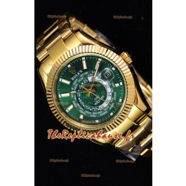 Rolex SkyDweller montre suisse avec boîtier en or jaune de 18 carats- cadran vert édition DIW