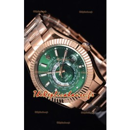 Rolex SkyDweller montre suisse avec boîtier en or rose de 18 carats - cadran vert édition DIW 