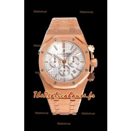 Chronographe Audemars Piguet Royal Oak Cadran blanc Or rose sur acier 904L - Réplique miroir 1:1