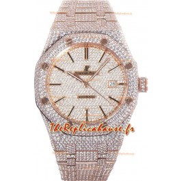 Audemars Piguet Royal Oak 15400 Iced Out Cadran à bâtons dans un boîtier en or rose Réplique de montre suisse