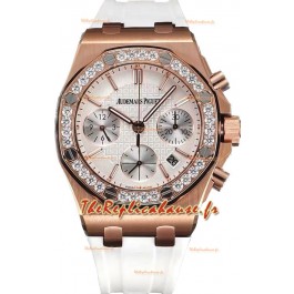 Audemars Piguet Royal Oak Offshore Chronographe or rose cadran blanc 37MM - Réplique Montre Suisse 