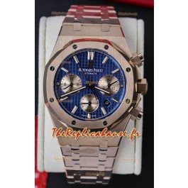 Audemars Piguet Royal Oak Chronograph Rose Gold Blue Dial Steel Strap Swiss Replica Watch
