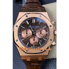 Audemars Piguet Royal Oak Chronograph Or Rose Cadran Marron Bracelet Cuir Réplique Montre Suisse
