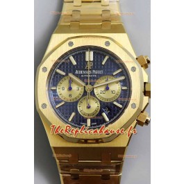 Audemars Piguet Royal Oak Chronographe Or Jaune Cadran Bleu Bracelet Acier Montre Suisse Réplique