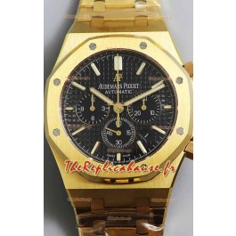 Audemars Piguet Royal Oak Chronographe Or Jaune Cadran Noir Bracelet Acier Réplique Montre Suisse