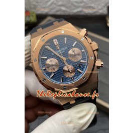 Audemars Piguet Royal Oak Chronograph Or Rose Cadran Bleu Bracelet Cuir Montre réplique suisse