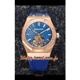 Montre Audemars Piguet Royal Oak Tourbillon 41mm Cadran bleu dans un boîtier en or rose 904L Bracelet en caoutchouc