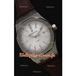 Audemars Piguet Royal Oak 41MM cadran argenté bracelet en cuir - 1:1 Miroir Édition Ultime