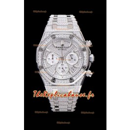 Montre suisse Audemars Piguet Royal Oak Chronograph 41MM à quartz avec boîtier en acier incrusté de diamants