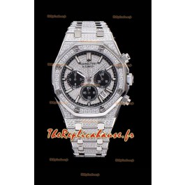 Montre suisse Audemars Piguet Royal Oak Chronograph 41MM à quartz avec boîtier en acier incrusté de diamants