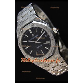 Montre Audemars Piguet Royal Oak givré à remontage automatique avec Cadran en Or Blanc Noir Réplique à l’identique 1:1 