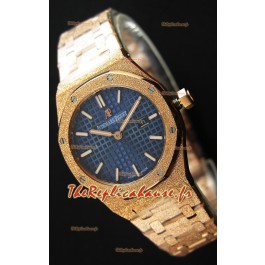 Montre Audemars Piguet Royal Oak Or Rose Givré à QUARTZ avec un cadran bleu marin Réplique à l’identique 1:1 -33 mm 